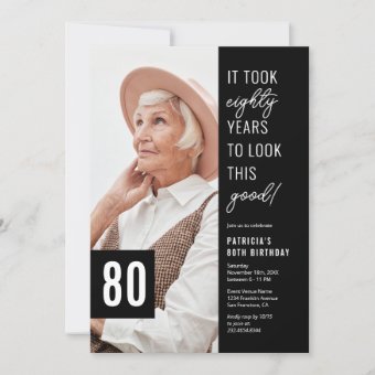 Eighty Black & White 80th Birthday Party Photo Invitation | Zazzle