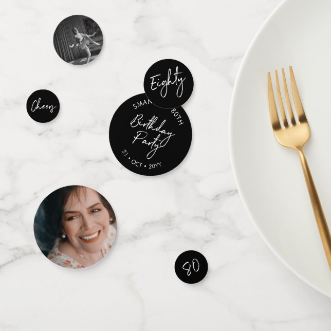 Eighty | Black & White Modern 80th Birthday Photo Confetti (Group)