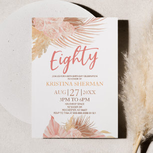 Eighty Boho Pink Floral 80th Birthday Party Invitation