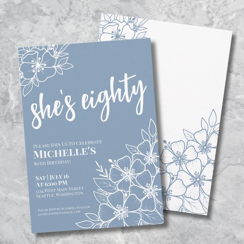 Eighty Dusty Blue 80th Birthday Party Invitation