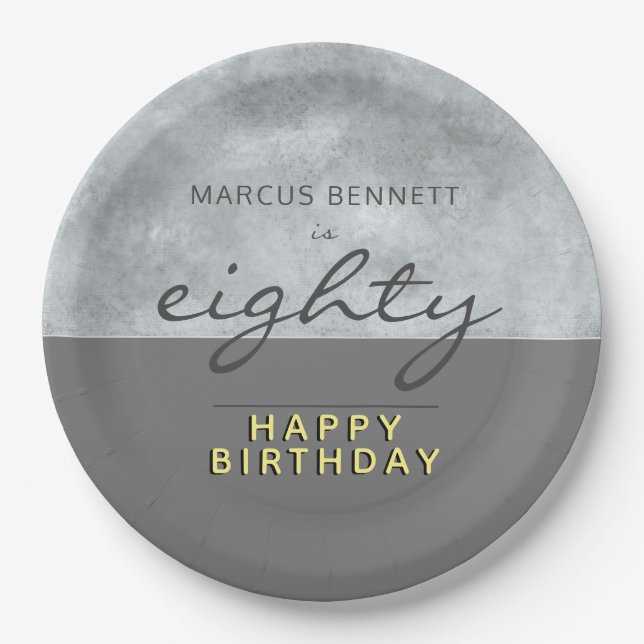 Eighty Elegant Classy Grey Script 80th Birthday Paper Plates (Front)
