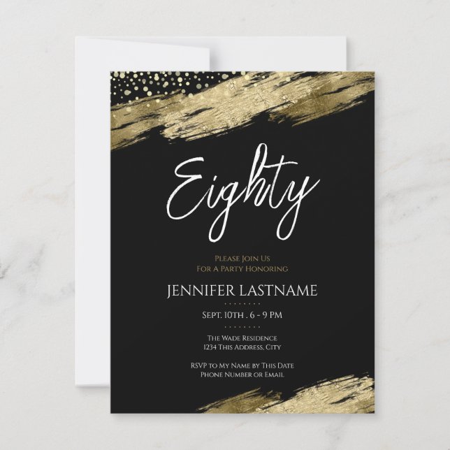 Eighty Elegant Script Black and Gold Birthday Invitation (Front)