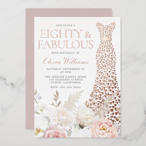 Eighty  Fabulous 80th Birthday Party Rose Gold Foil Invitation