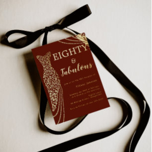 Eighty & Fabulous Burgundy & Gold 80th Birthday  Foil Invitation