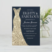 Eighty & Fabulous!! Gold Dress Gown 80th Birthday Invitation (Standing Front)