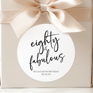 Eighty & Fabulous Minimal 80th Birthday Party Classic Round Sticker