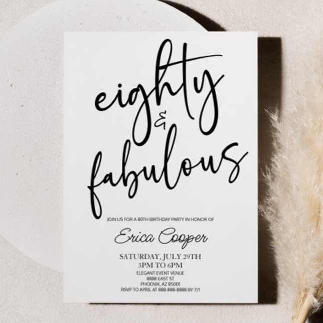 Eighty & Fabulous Minimal 80th Birthday Party Invitation (Creator Uploaded)