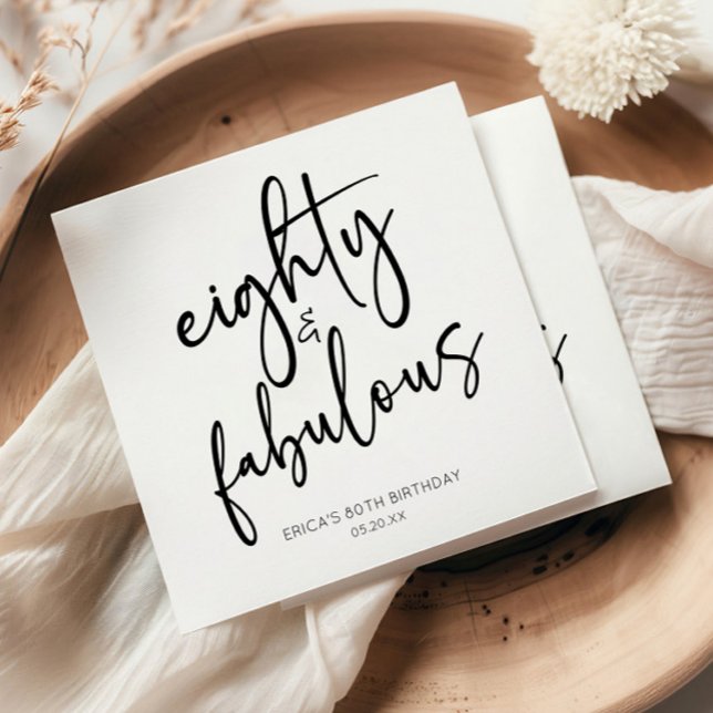Eighty & Fabulous Minimal 80th Birthday Party Napkins (Creator Uploaded)