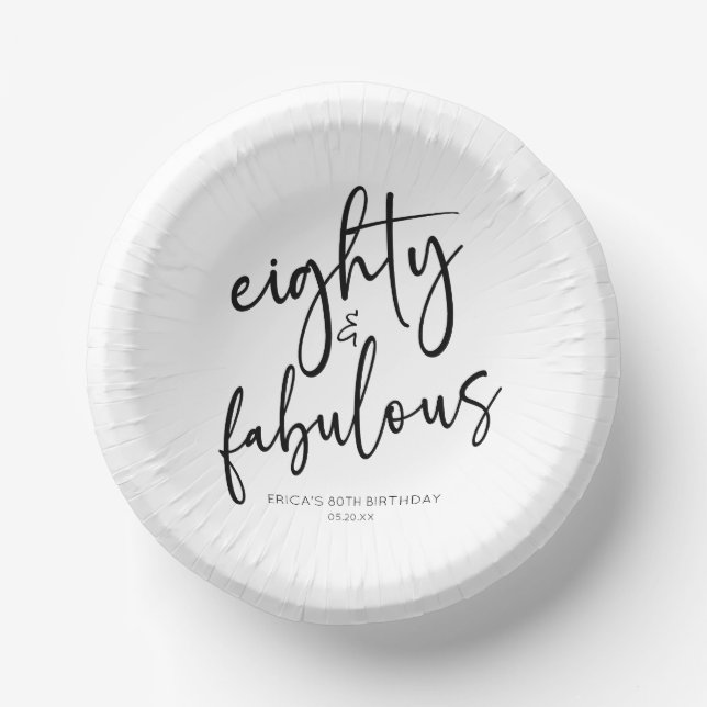 Eighty & Fabulous Minimal 80th Birthday Party Paper Bowls (Front)
