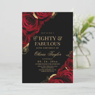 Eighty & Fabulous Red Roses Birthday  Invitation