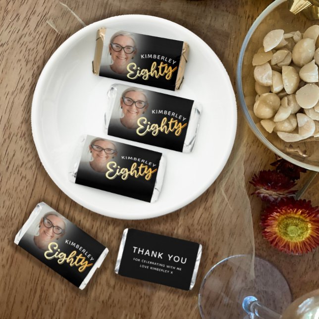 Eighty gold black 80th Birthday custom photo  Hershey's Miniatures (Creator Uploaded)