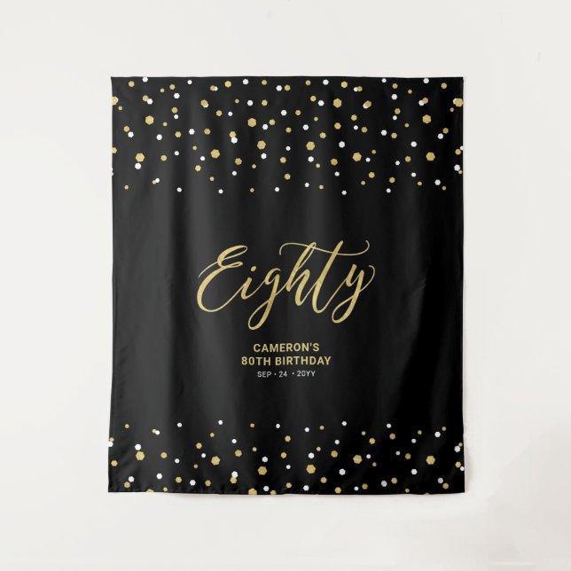 Eighty Gold & Black 80th Birthday Party Backdrop (Front)