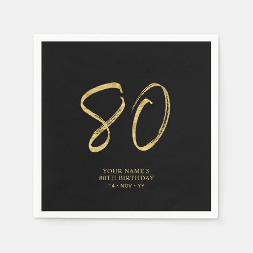 Eighty  Gold  Black Lettering 80th Birthday Napkins