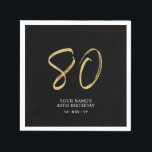 Eighty | Gold & Black Lettering 80th Birthday Napkins<br><div class="desc">This simple custom napkin will add stylish details to your 80th birthday party. This design features gold chic lettering "80" with custom text on a black background. Matching invitations and party supplies are available in my shop BaraBomDesign.</div>