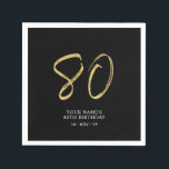 Eighty | Gold & Black Lettering 80th Birthday Napkins<br><div class="desc">This simple custom napkin will add stylish details to your 80th birthday party. This design features gold chic lettering "80" with custom text on a black background. Matching invitations and party supplies are available in my shop BaraBomDesign.</div>