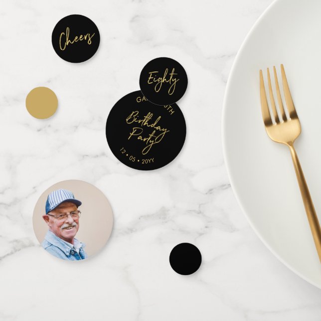 Eighty | Gold & Black Modern 80th Birthday Party Confetti (Group)