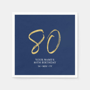 Eighty Gold & Navy Blue Lettering 80th Birthday Napkins