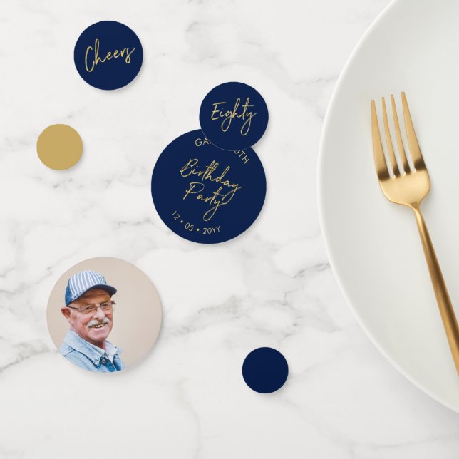 Eighty | Gold & Navy Modern 80th Birthday Party Confetti (Group)