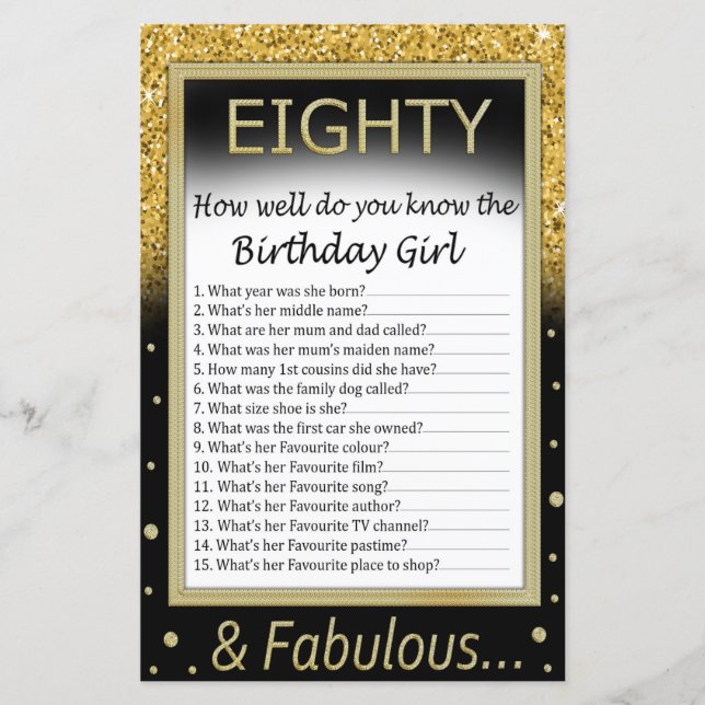 Eighty How well do you know the birthday girl (Front)