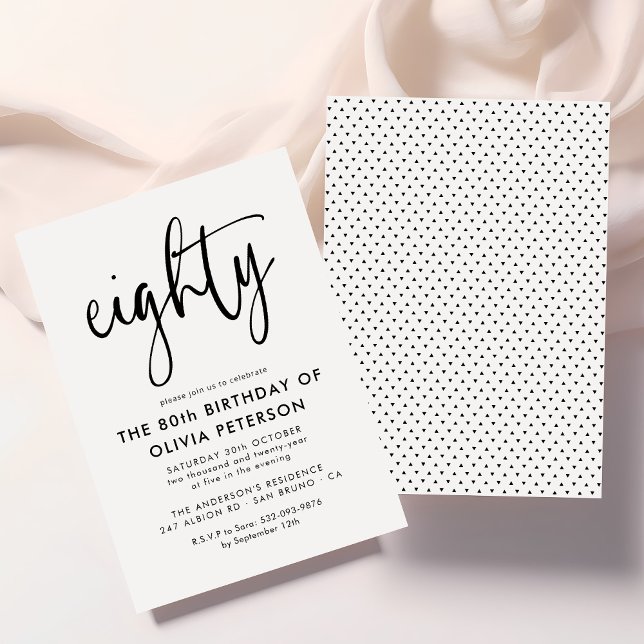 Eighty | Modern 80th Black & White Birthday Party Invitation (Creator Uploaded)