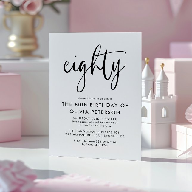 Eighty | Modern 80th Black & White Birthday Party Magnetic Invitation (Creator Uploaded)