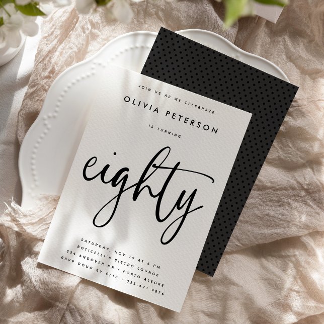 Eighty | Modern B&W 80th Birthday Party Typography Invitation (Creator Uploaded)