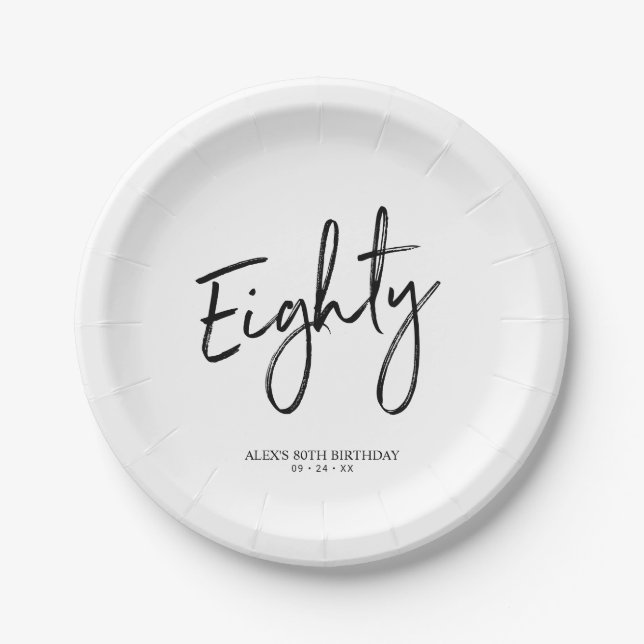 Eighty Modern Lettering 80th Birthday Party Paper Plates (Front)