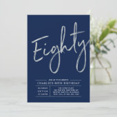Eighty | Modern Silver Brush 80th Birthday Party Invitation (Standing Front)