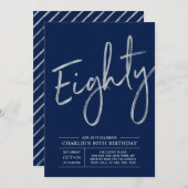 Eighty | Modern Silver Brush 80th Birthday Party Invitation (Front/Back)