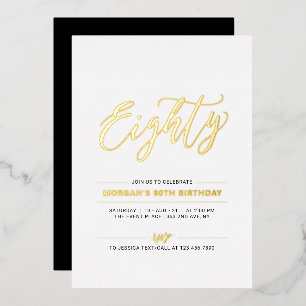 Eighty   Modern Simple Gold 80th Birthday Party Foil Invitation