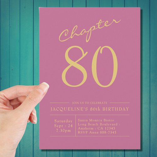 Eighty Pink Gold 80th Birthday Party Invitation