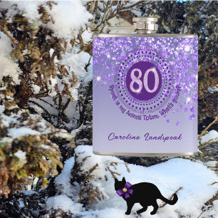 Eighty & Purple Glitter & Drinking Quote Flask