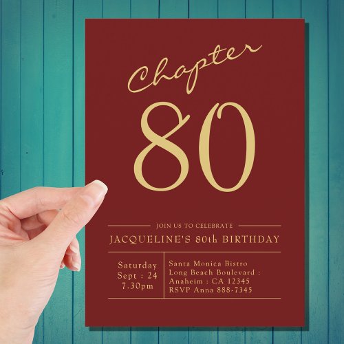 Eighty Red Gold 80th Birthday Party Invitation
