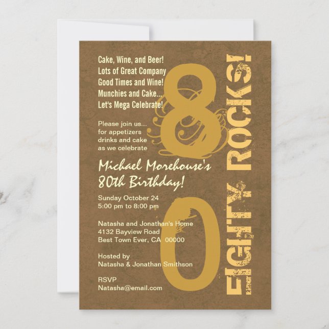 Eighty Rocks! 80th Birthday Party Modern Grunge Invitation (Front)