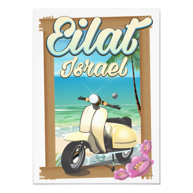 Eilat Beach Israel scooter travel poster (Front)