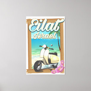 Eilat Beach Israel scooter travel poster Canvas Print