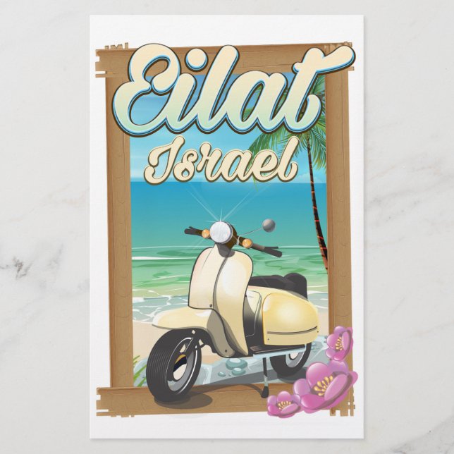 Eilat Beach Israel scooter travel poster Stationery (Front)