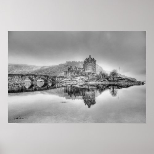 Eilean Donan Castle in Scotland Black and White Poster