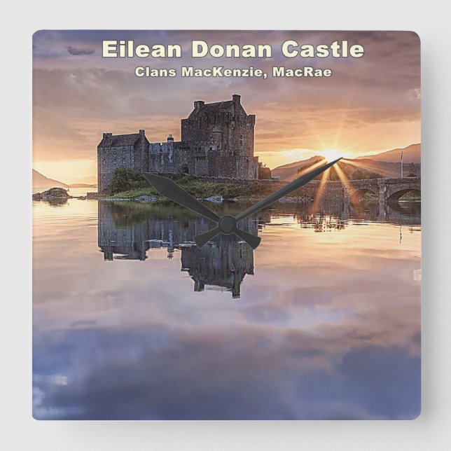 Eilean Donan Castle - MacKenzie MacRae Clans Square Wall Clock (Front)