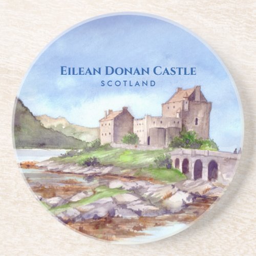 Eilean Donan Castle Scotland Watercolor Painting Coaster