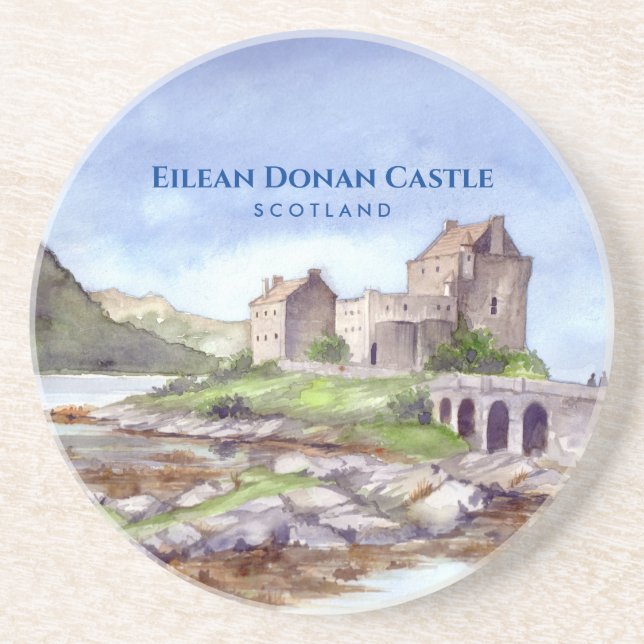 Eilean Donan Castle Scotland Watercolor Painting Coaster (Front)
