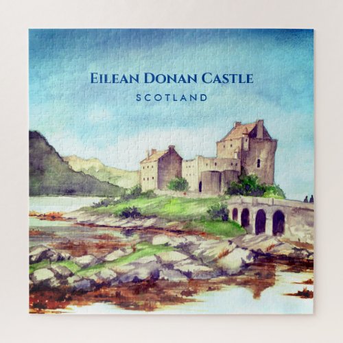 Eilean Donan Castle Scotland Watercolor Painting Jigsaw Puzzle