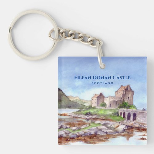 Eilean Donan Castle Scotland Watercolor Painting Keychain