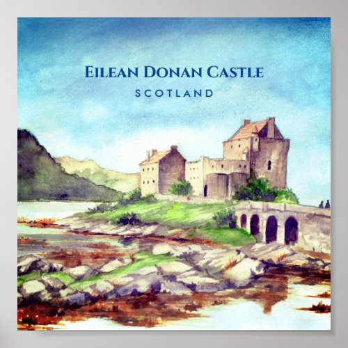 Eilean Donan Castle Scotland Watercolor Painting Poster
