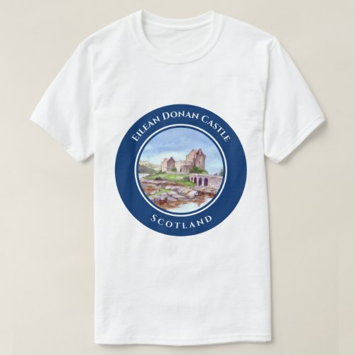 Eilean Donan Castle Scotland Watercolor Painting T_Shirt