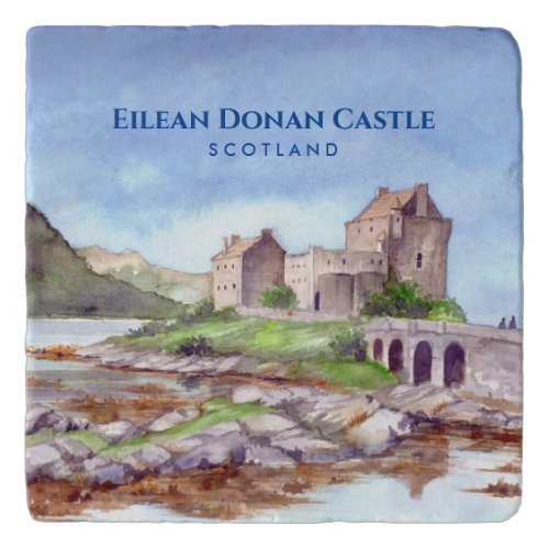 Eilean Donan Castle Scotland Watercolor Painting Trivet