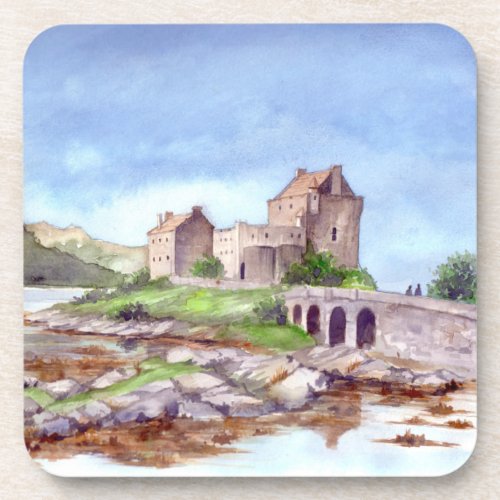 Eilean Donan Castle Watercolor Painting Beverage Coaster