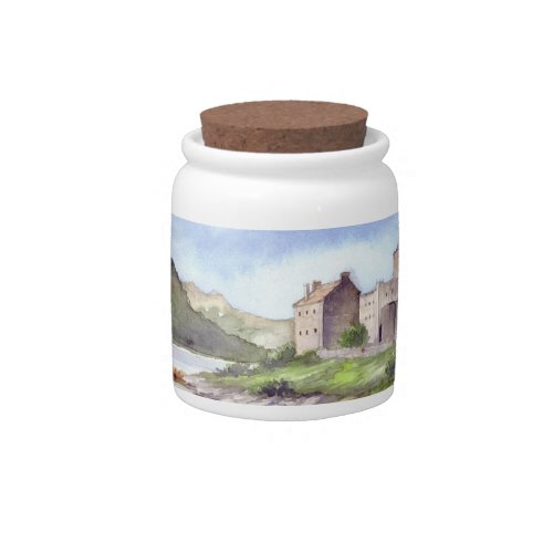 Eilean Donan Castle Watercolor Painting Candy Jar