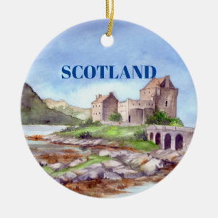 Eilean Donan Castle Watercolor Painting Ceramic Ornament