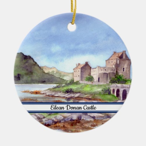 Eilean Donan Castle Watercolor Painting Ceramic Ornament